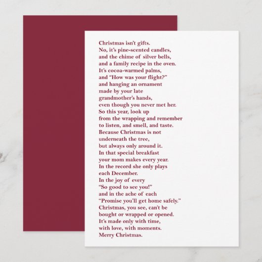 Christmas Isn't Gifts Non Photo Holiday Poem Card シーズンカード (正面/裏面)
