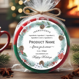 Christmas jam ingredient Label with wreath ラウンドシール