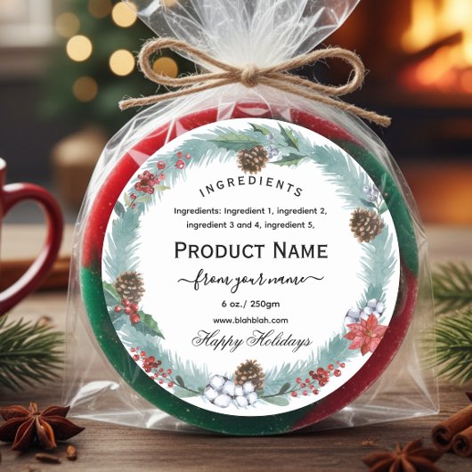 Christmas jam ingredient Label with wreath ラウンドシール