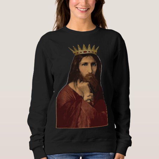 Christmas Jesus Christ Crowned King Portrait Women スウェットシャツ (正面)
