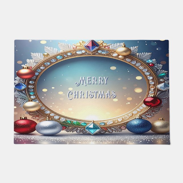 Christmas Jewel Frame Holiday Doormat ドアマット (正面)