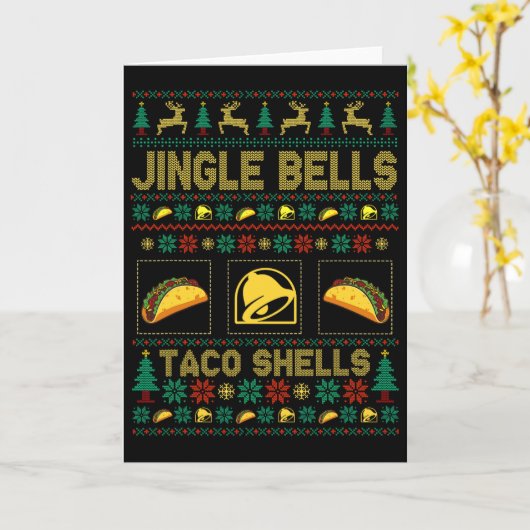 Christmas Jingle Bells Taco Shells Fun Ugly Xmas  カード (黄色い花)