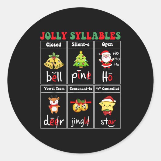 Christmas Jolly Syllables Teacher Students Funny S ラウンドシール (正面)