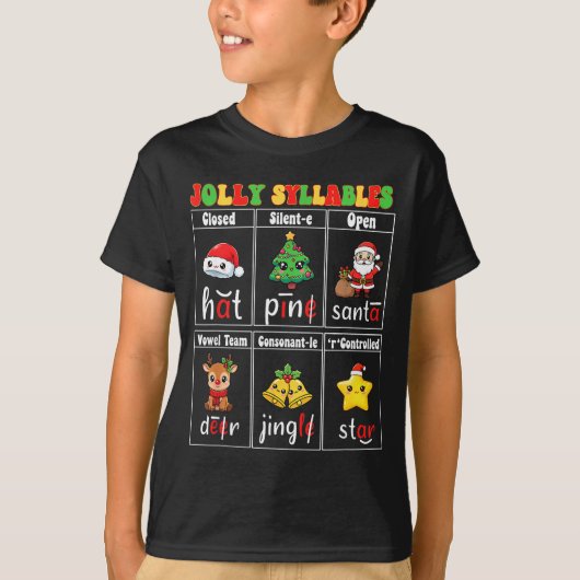 Christmas Jolly Syllables Teacher Students Funny S Tシャツ (正面)