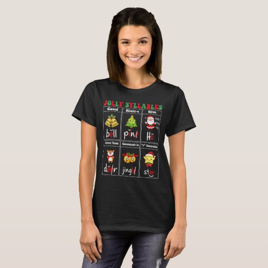 Christmas Jolly Syllables Teacher Students Funny S Tシャツ (正面フル)