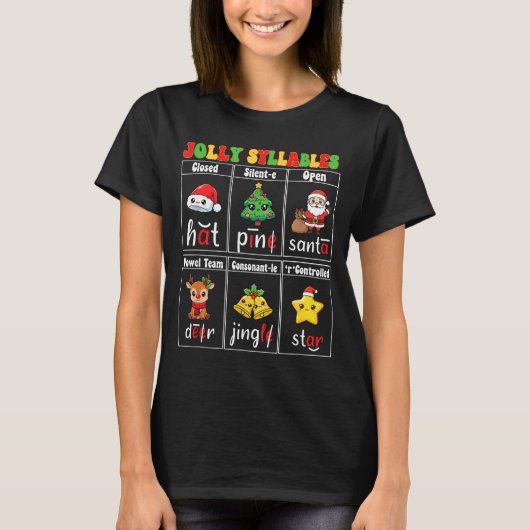 Christmas Jolly Syllables Teacher Students Funny S Tシャツ (正面)