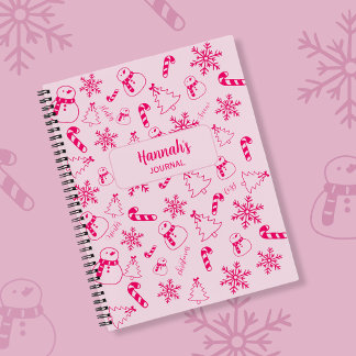 Christmas Journal – Pink Winter Holiday Notebook ノートブック