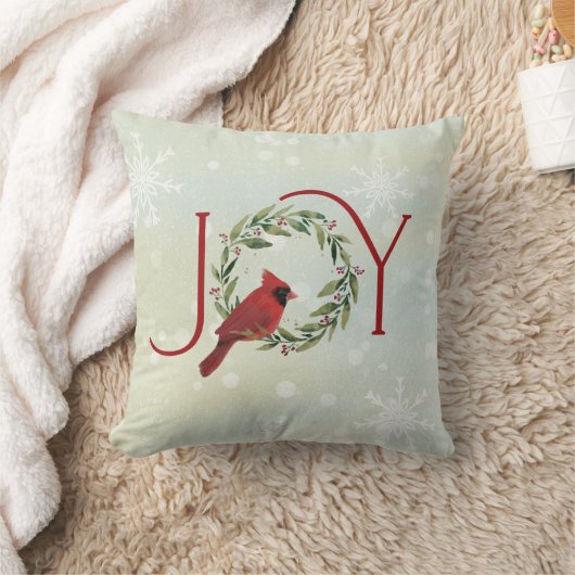 Christmas JOY Cardinal in Wreath  クッション (ブランケット)