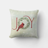 Christmas JOY Cardinal in Wreath  クッション (正面)