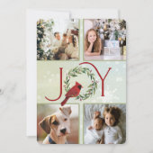 Christmas JOY Custom 4 Photos Cardinal in Wreath  シーズンカード (正面)