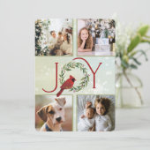 Christmas JOY Custom 4 Photos Cardinal in Wreath  シーズンカード (スタンド正面)