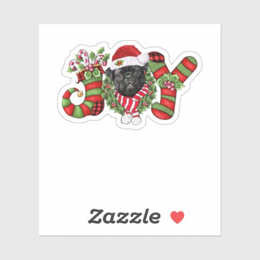 Christmas Joy Dwarf Stocking Black Pug シール (シート)