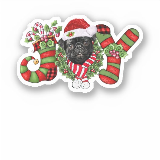 Christmas Joy Dwarf Stocking Black Pug シール (正面)