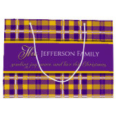 Christmas joy peace love purple yellow tartan  ラージペーパーバッグ (裏面)