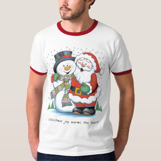 christmas_joy_warms_the_heart_santa_claus_frosty_s tシャツ (正面)