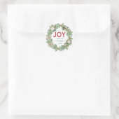 Christmas Joy Wreath Name Handwritten Script Red ラウンドシール (バッグ)