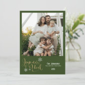 Christmas Joyeux Noel Snowflakes Green Plaid シーズンカード (スタンド正面)