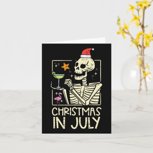 Christmas July Skeleton Flamingo Funny Summer Xmas カード (黄色い花)