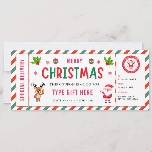 Christmas Kids Coupon Certificate Rudolph Santa 招待状 (正面)