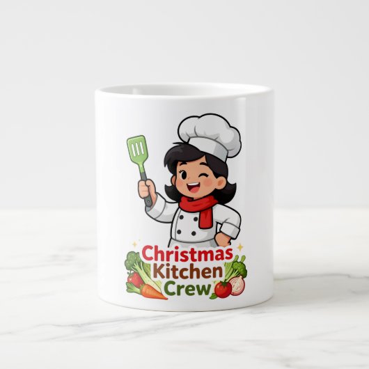 Christmas Kitchen Crew Cute Chef Mug ジャンボコーヒーマグカップ (正面)