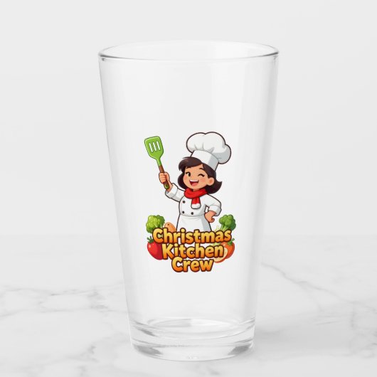 Christmas Kitchen Crew Cute Holiday Glass タンブラーグラス (正面)
