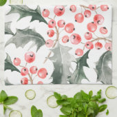Christmas Kitchen Towel Red and Green Holly キッチンタオル (折り畳み)