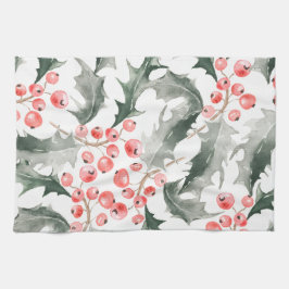 Christmas Kitchen Towel Red and Green Holly キッチンタオル