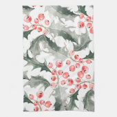 Christmas Kitchen Towel Red and Green Holly キッチンタオル (縦)
