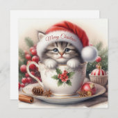 Christmas Kitten in a Teacup シーズンカード (正面/裏面)