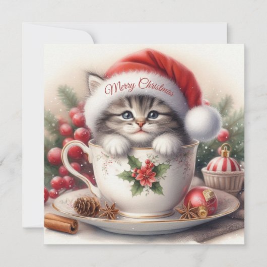 Christmas Kitten in a Teacup シーズンカード (正面)