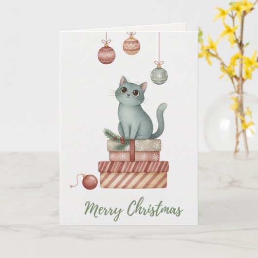 Christmas Kitten on Gift Boxes Card カード (黄色い花)