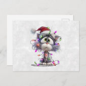 Christmas Kitten tangled in Lights シーズンポストカード (正面/裏面)