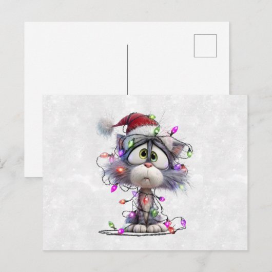 Christmas Kitten tangled in Lights ポストカード (正面/裏面)
