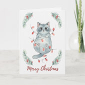 Christmas Kitten Tangled in Lights Card カード (正面)
