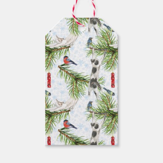 Christmas Kitten with Birds ギフトタグ (正面)