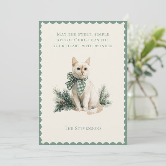 Christmas Kitty Cat with Pine Flat Holiday Card シーズンカード (スタンド正面)