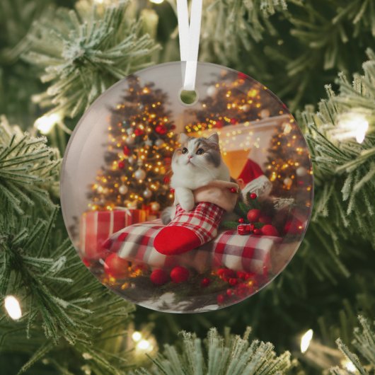 Christmas Kitty Glass Ornament ガラスオーナメント (インサイチュ)