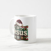 Christmas Knit Sweater Jesus Santa Hat コーヒーマグカップ (正面左)