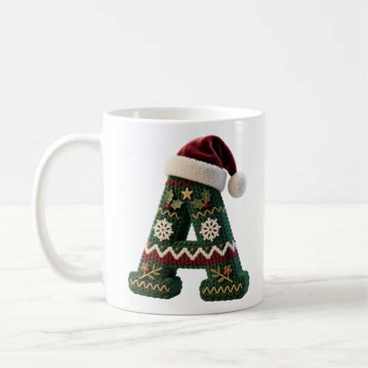 Christmas Knit Sweater Letter A Santa Hat コーヒーマグカップ (左)