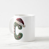 Christmas Knit Sweater Letter C Santa Hat コーヒーマグカップ (正面左)