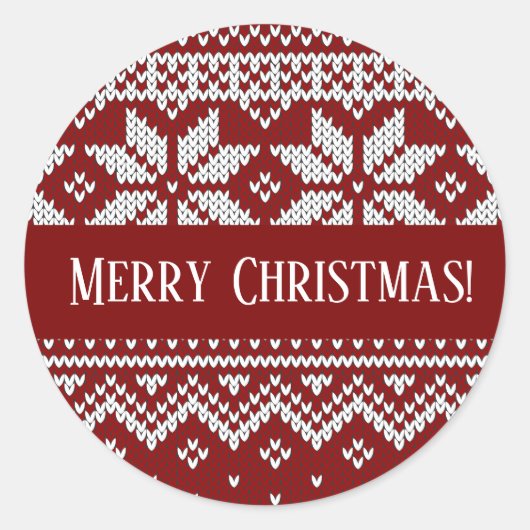 Christmas Knitted Red and White Sweater ラウンドシール (正面)