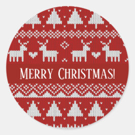 Christmas Knitted Sweater Red and White Ornaments  ラウンドシール