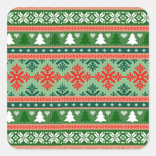 Christmas Knitting Pattern スクエアシール (正面)