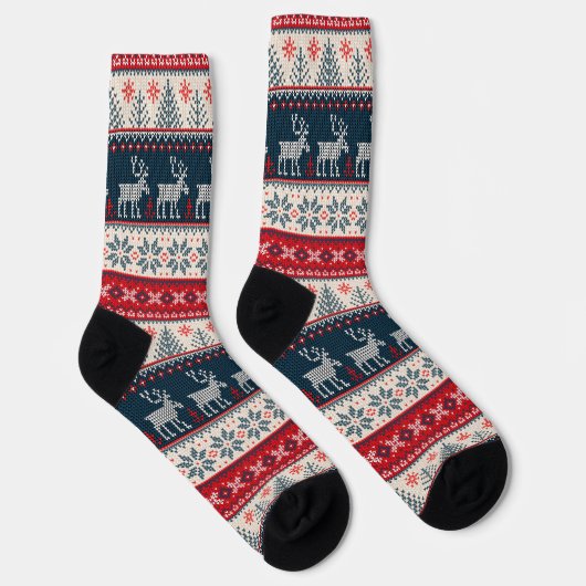 Christmas Knitting Pattern Reindeer ソックス (右)