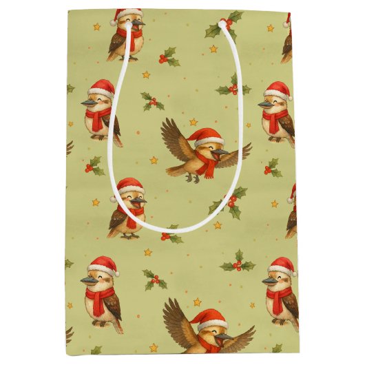 Christmas Kookaburra Watercolour Gift Bag ミディアムペーパーバッグ (正面)
