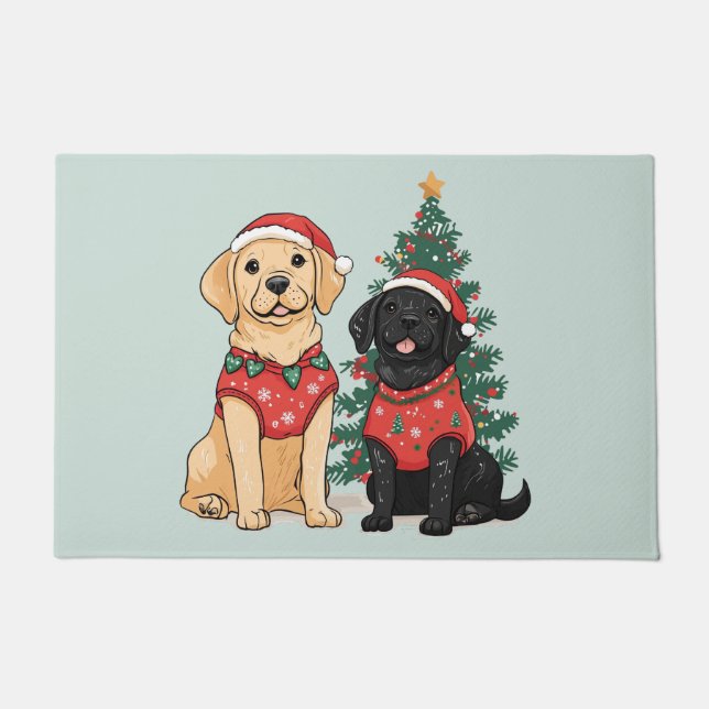 Christmas Labrador Retriever Dogs ドアマット (正面)