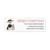 Christmas Lady & Cat Personalized Return Address ラベル (正面)