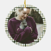 Christmas Lady with Cat Personalized Photo セラミックオーナメント (裏面)
