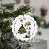 Christmas Lady with Cat Personalized Plaid Holiday フェイバータグ