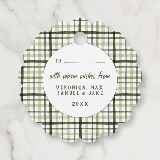 Christmas Lady with Cat Personalized Plaid Holiday フェイバータグ (裏面)